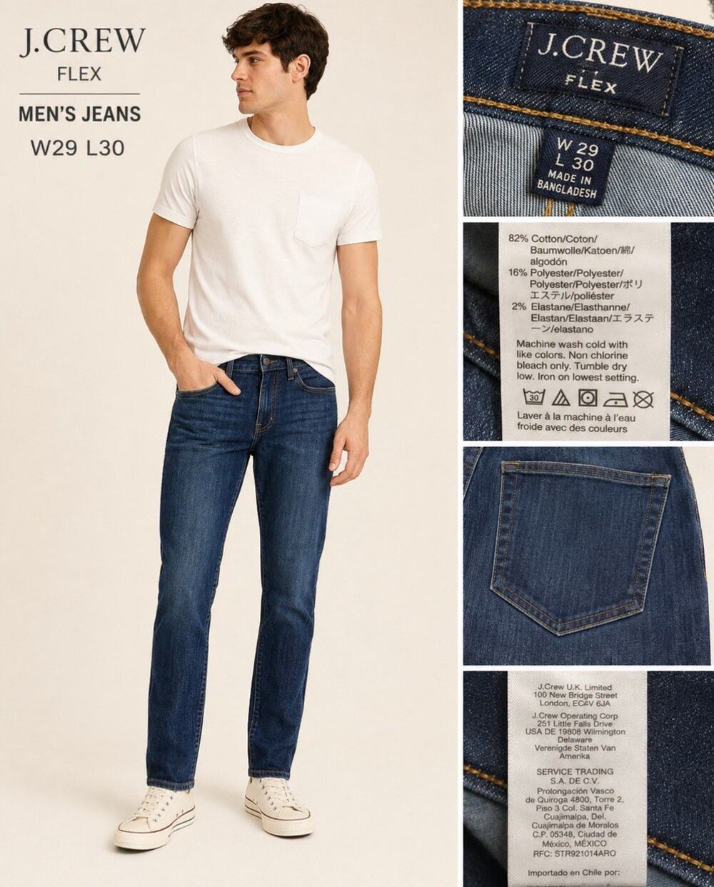 Classic J.Crew Flex Men's Skinny Fit Jeans Size 29x30 Dark Wash Stretch Denim